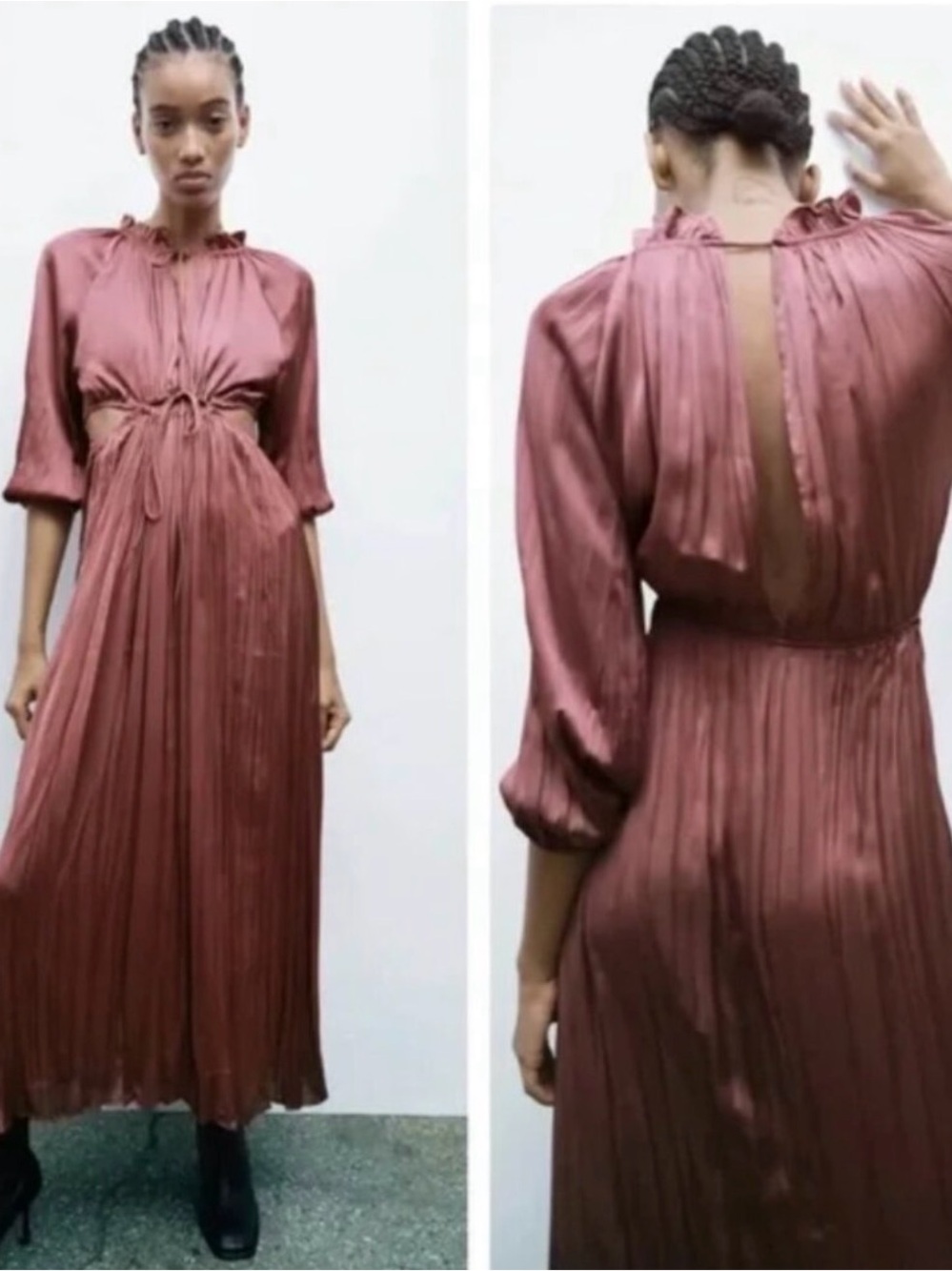 ✨ Zara Satin Effect‎ Cutout Midi Dress Plum Purple Size XS Elegant Slip Dress